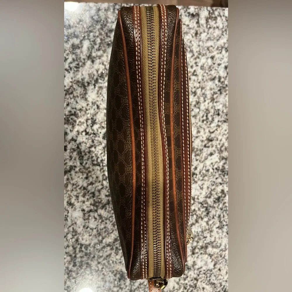 Celine Brown Monogram Wristlet Clutch with Tan Trim *READ*